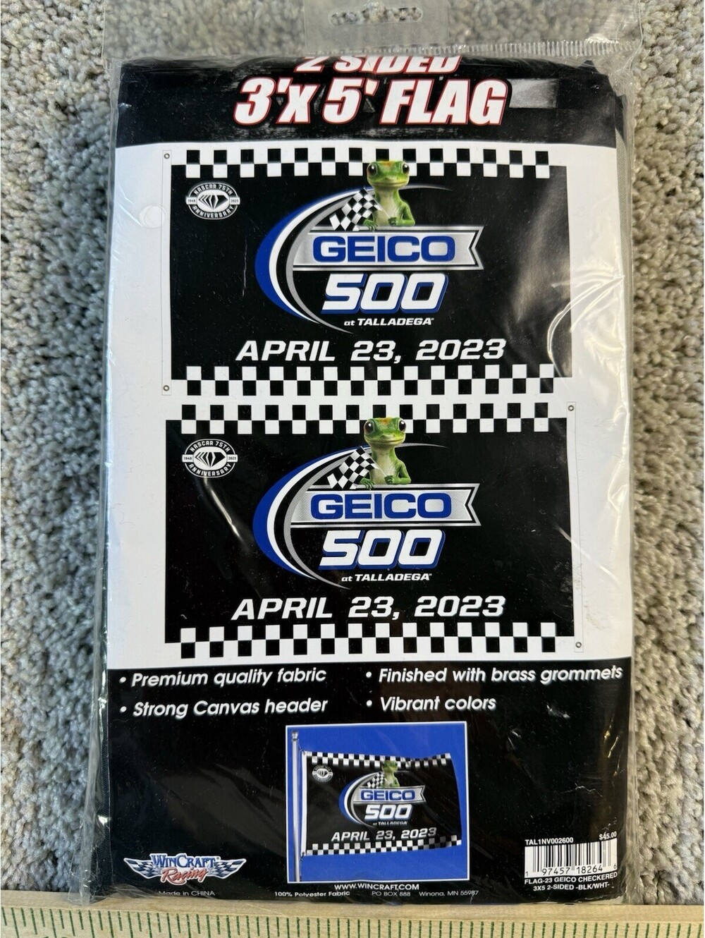 NASCAR Talladega Geico 500 2 Sided 3’x5’ Event Flag Man Cave Racing Banner